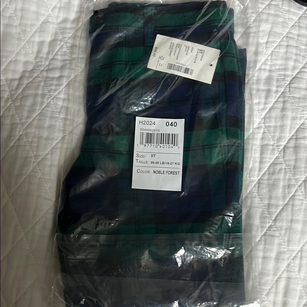Boys Plaid Pants in Green and Blue. Size 5T